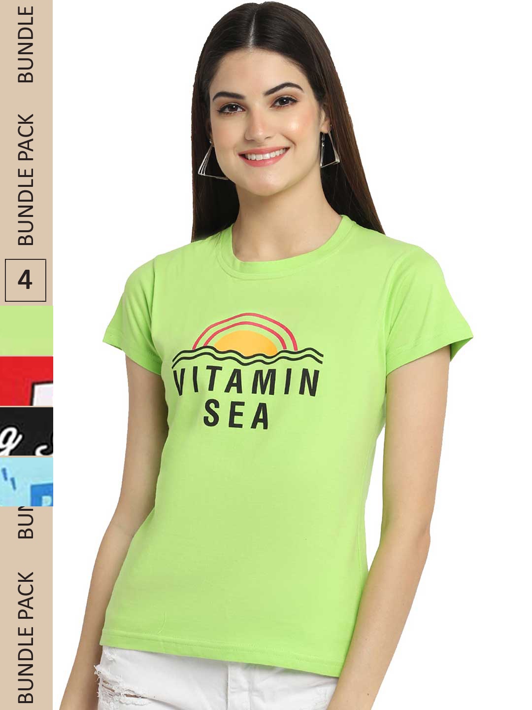 

Fabflee Pack of 4 Typography Printed Cotton T-shirt, Green