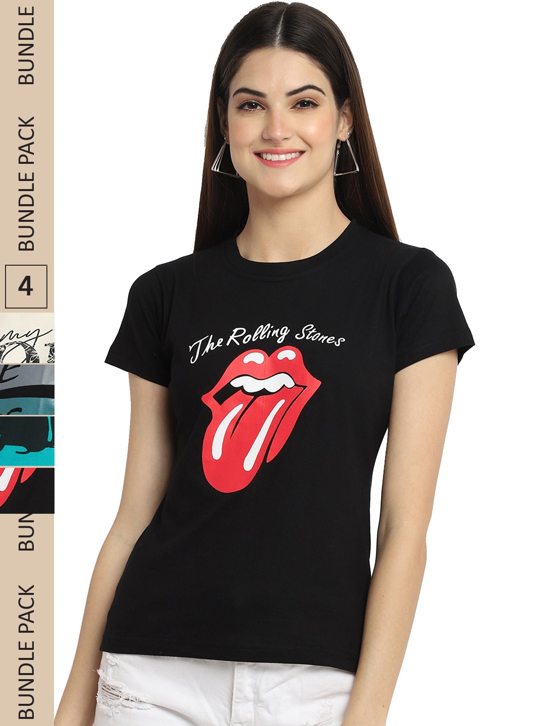 

Fabflee Pack Of 4 Printed Cotton T-shirt, Black