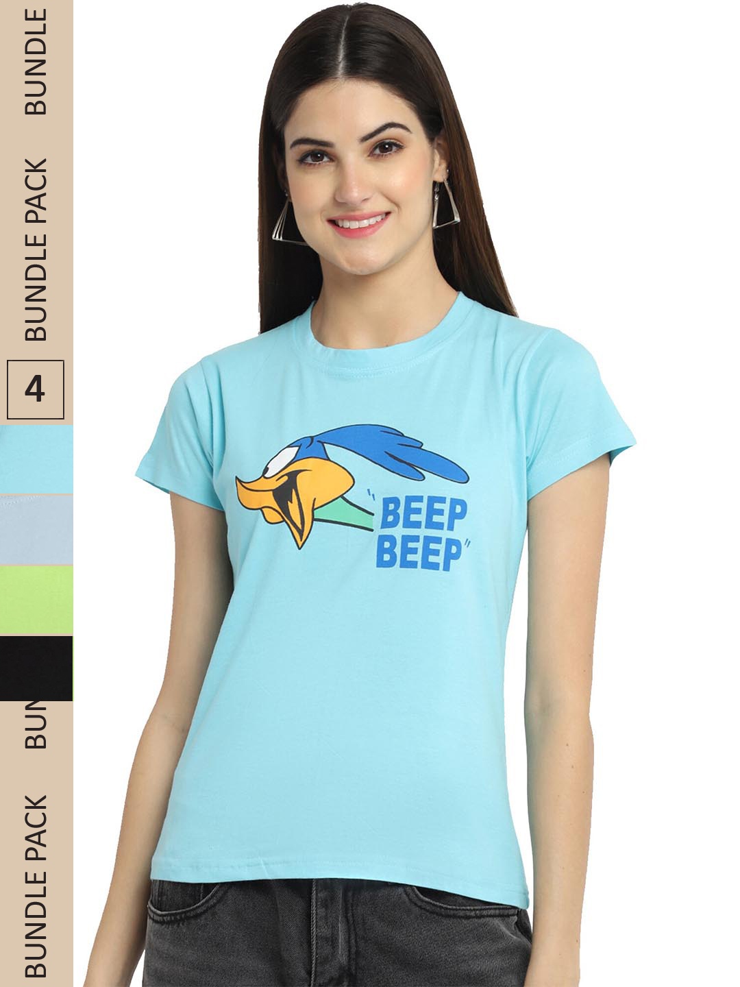 

Fabflee Pack Of 4 Graphic Printed Cotton T-shirt, Blue