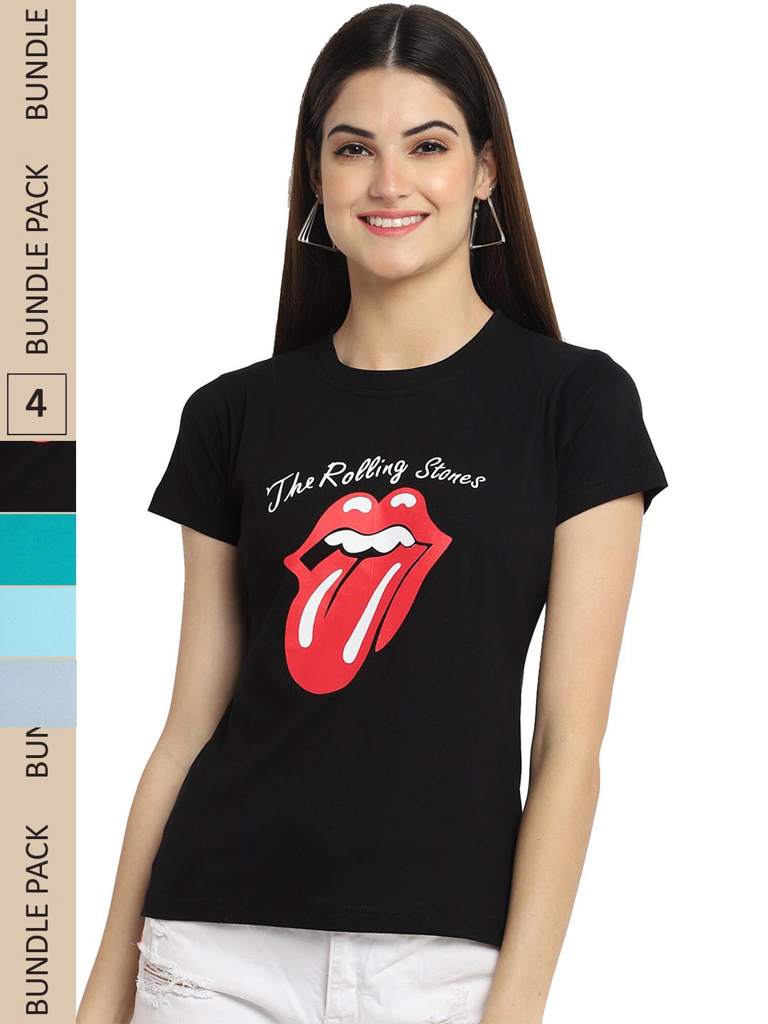 

Fabflee Pack Of 4 Graphic Printed Cotton T-shirt, Black