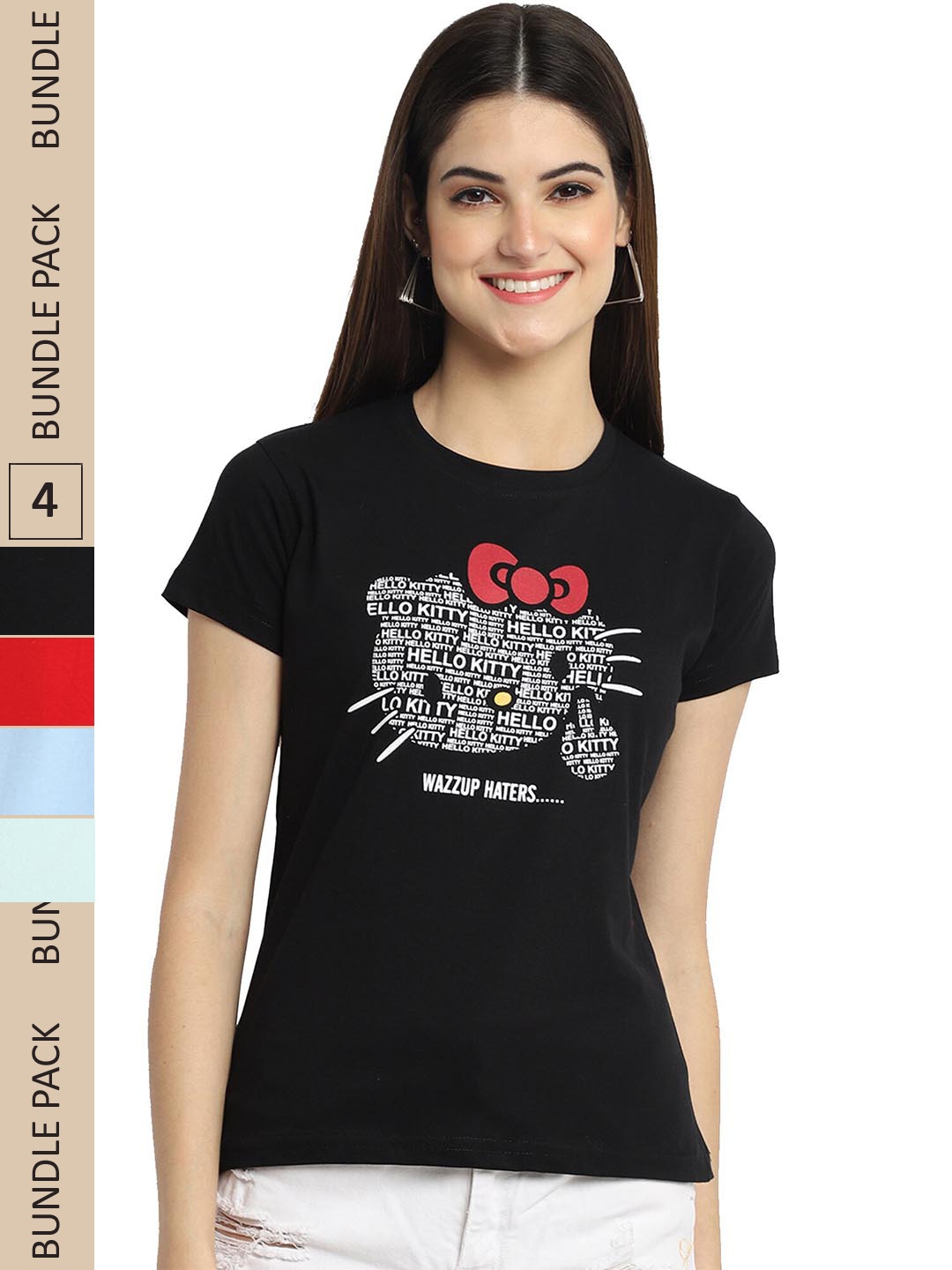 

Fabflee Pack Of 4 Printed Cotton T-shirt, Black
