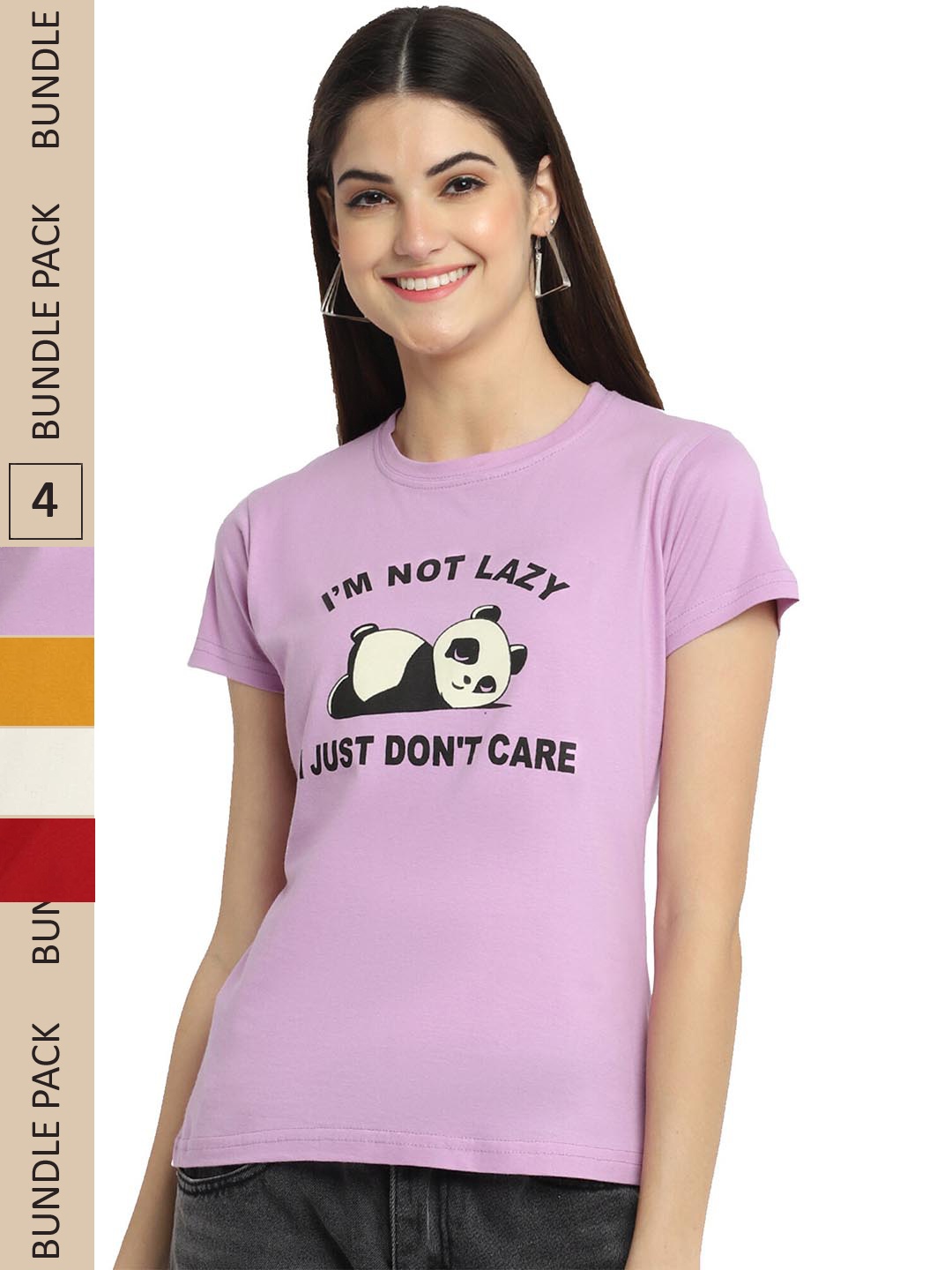 

Fabflee Pack Of 4 Graphic Printed Cotton T-shirt, Lavender