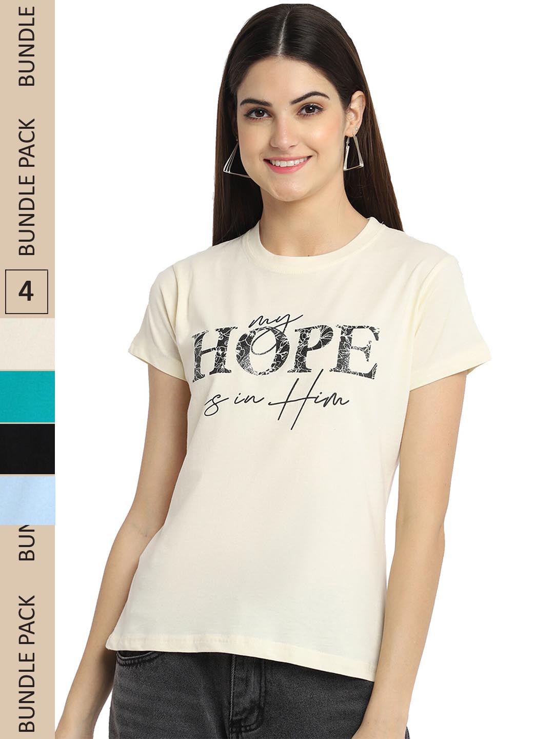 

Fabflee Pack Of 4 Printed Cotton T-shirt, Beige