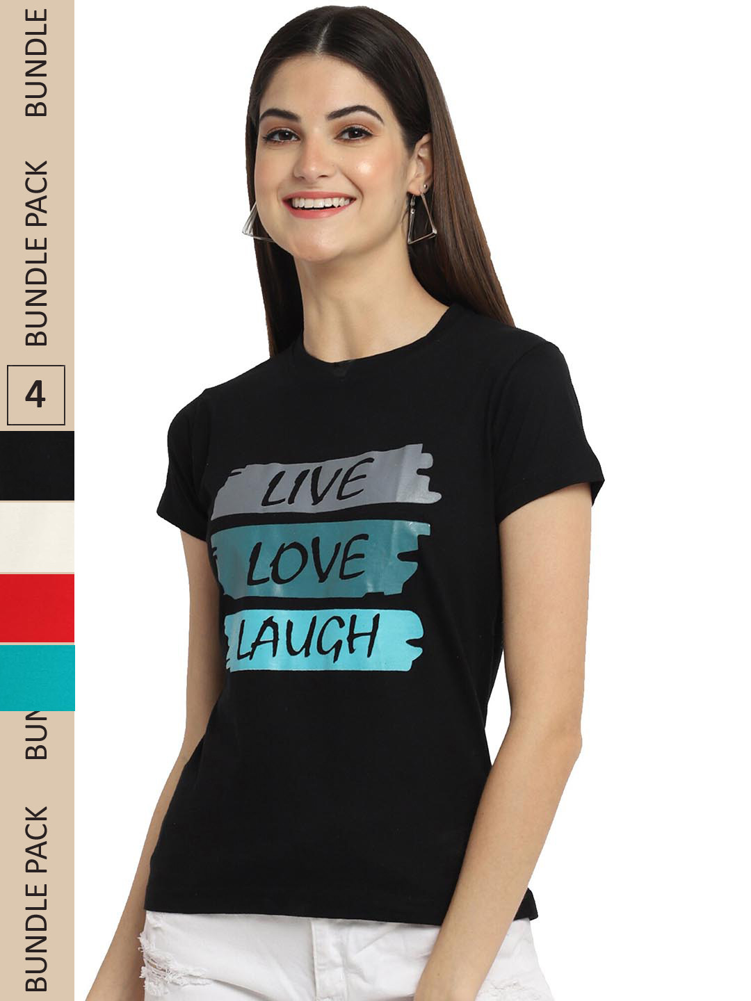 

Fabflee Pack Of 4 Printed Cotton T-shirt, Black