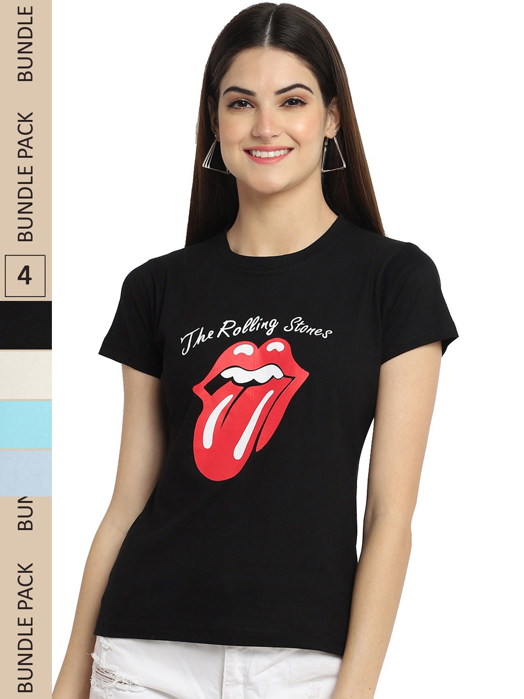 

Fabflee Pack Of 4 Printed Cotton T-shirt, Black