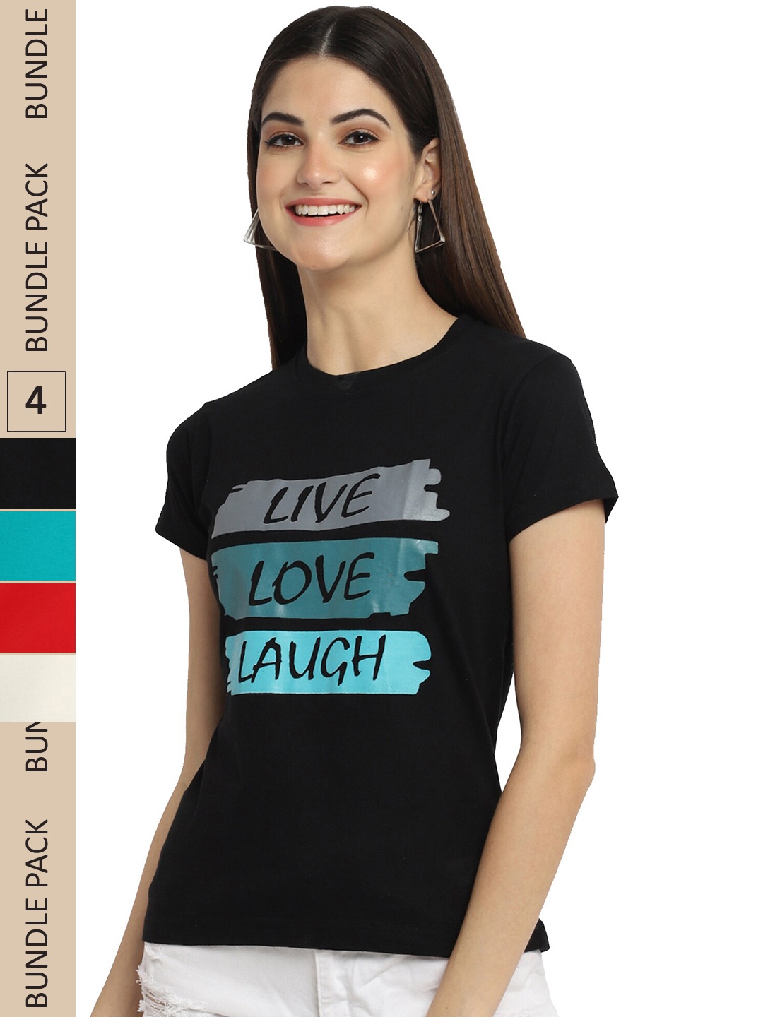 

Fabflee Pack Of 4 Typography Printed Cotton T-shirt, Black