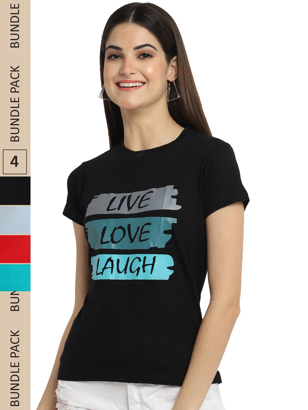 

Fabflee Pack Of 4 Typography Printed Cotton T-shirts, Black