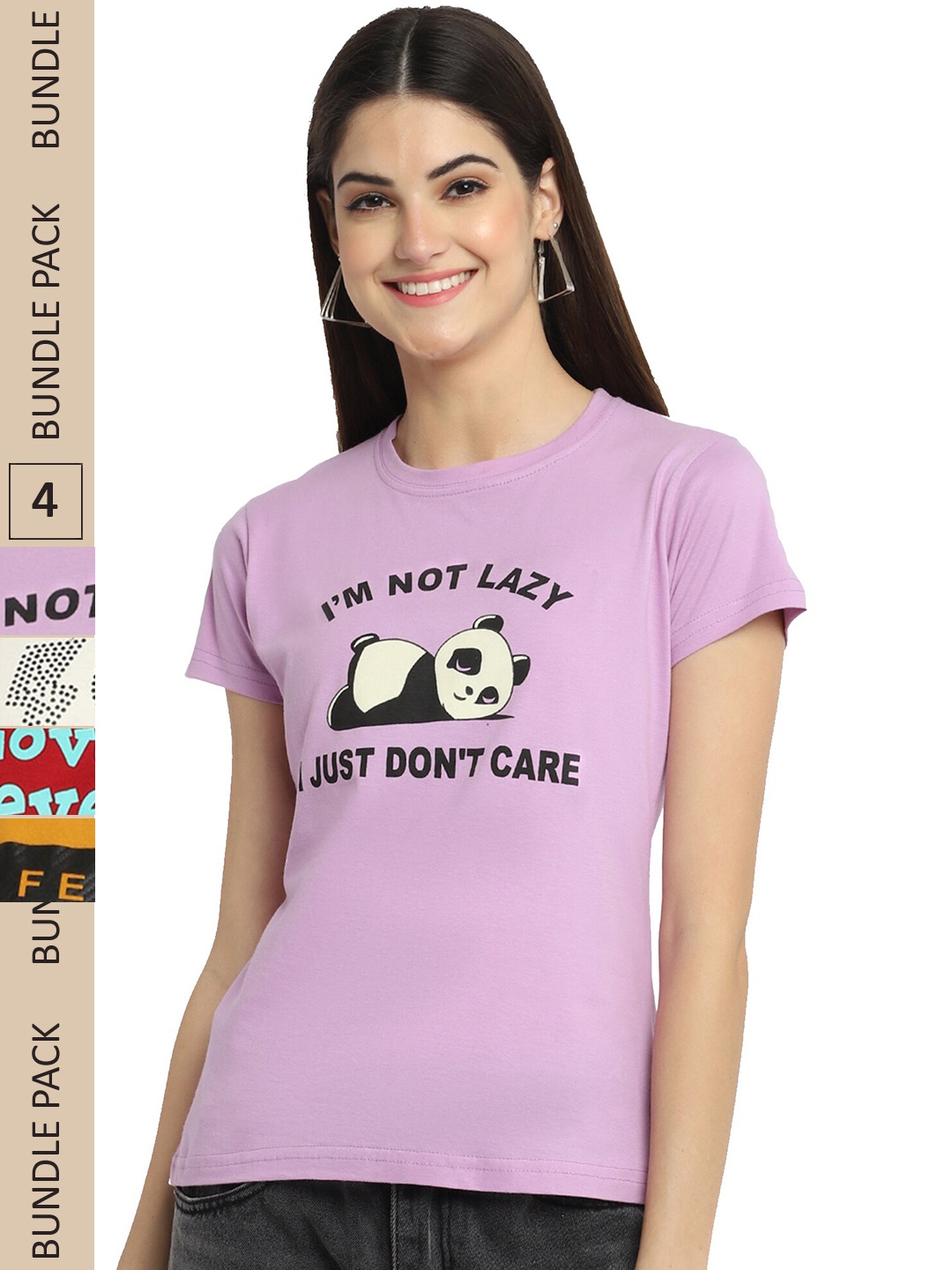 

Fabflee Pack Of 4 Printed Cotton T-shirts, Lavender