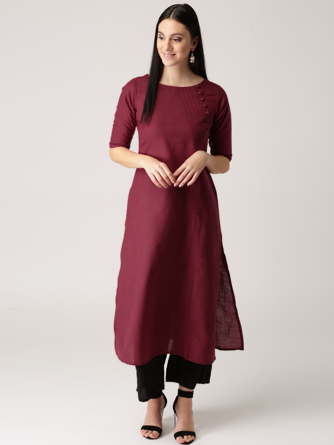 

Libas Women Maroon Solid Straight Kurta