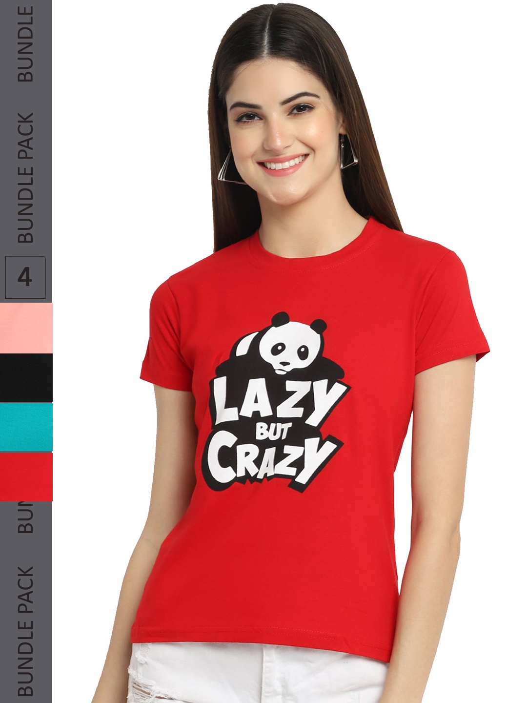 

Fabflee Pack Of 4 Printed Cotton T-shirt, Red