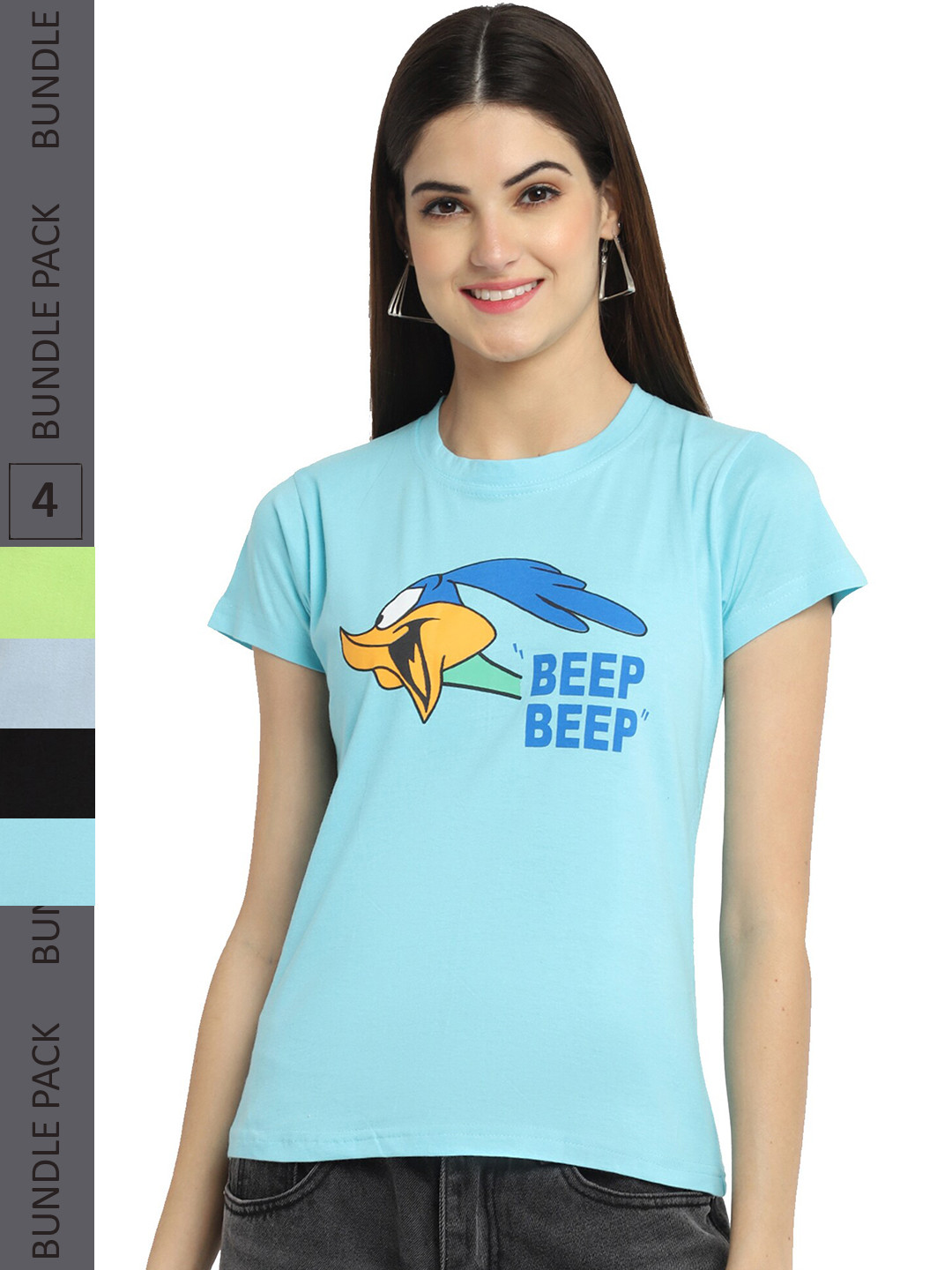 

Fabflee Pack Of 4 Printed Cotton T-shirts, Blue