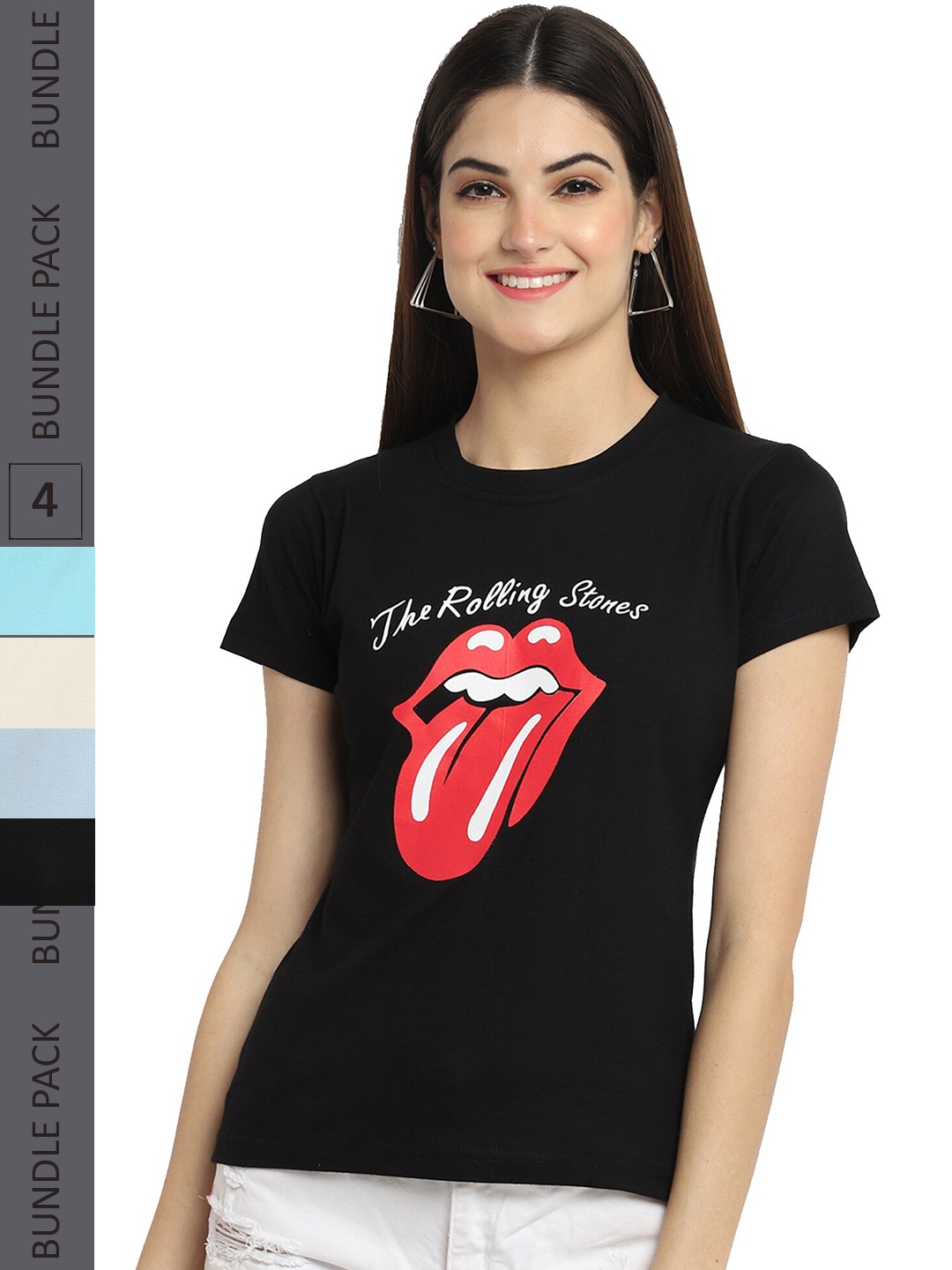 

Fabflee Pack Of 4 Printed Cotton T-shirt, Black