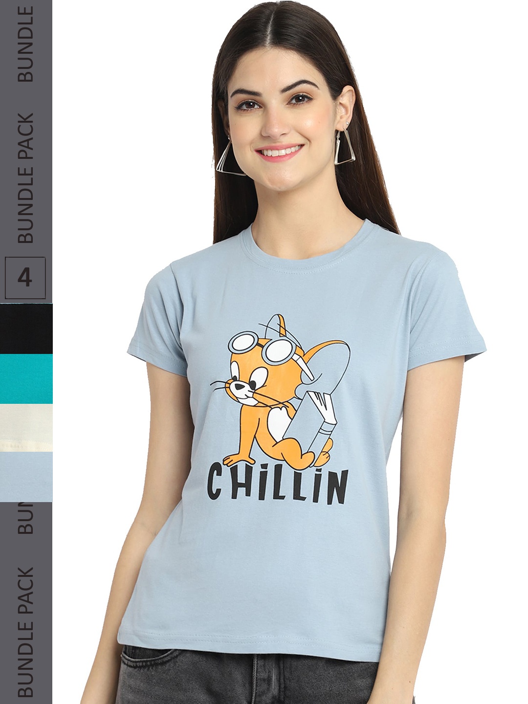 

Fabflee Pack Of 4 Printed Cotton T-shirts, Grey