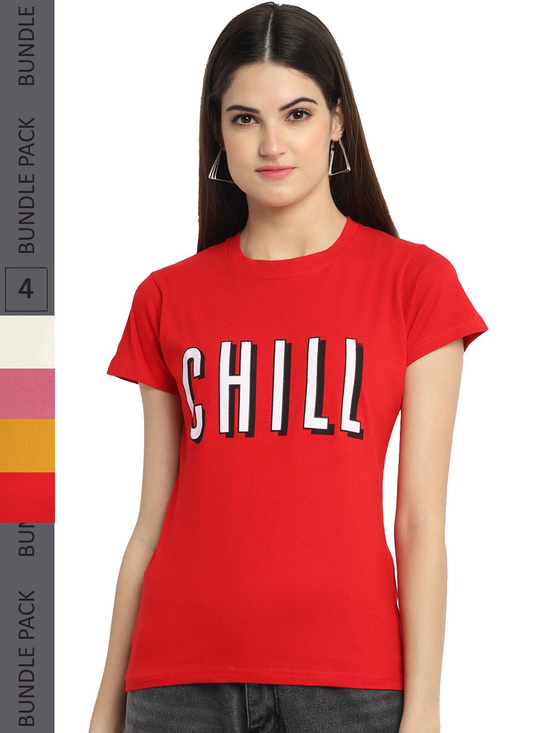 

Fabflee Pack Of 4 Printed Cotton T-Shirts, Red