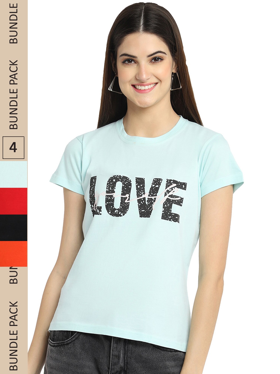 

Fabflee Pack Of 4 Printed Cotton T-Shirts, Blue