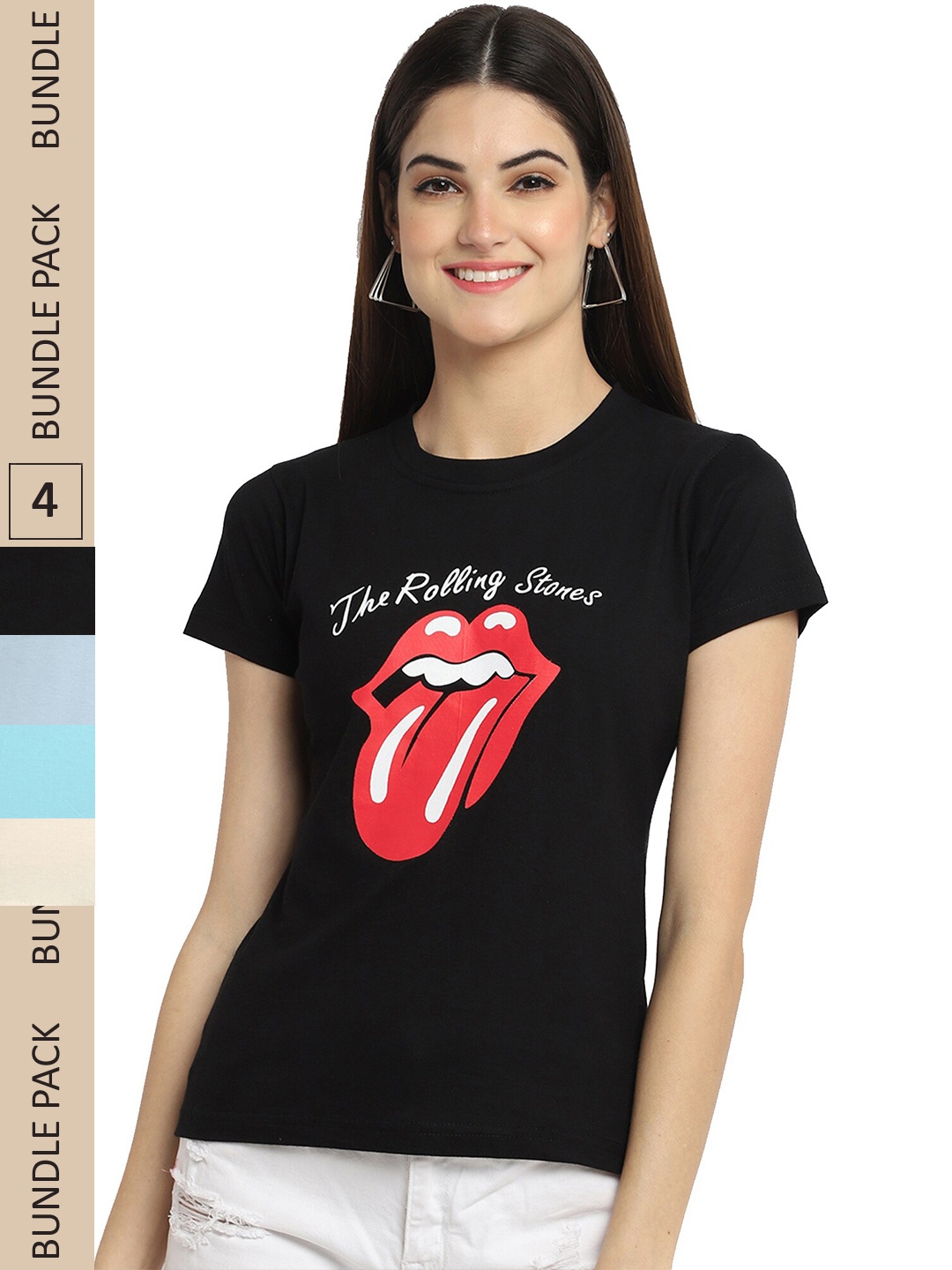 

Fabflee Pack Of 4 Graphic Printed Cotton T-shirts, Black