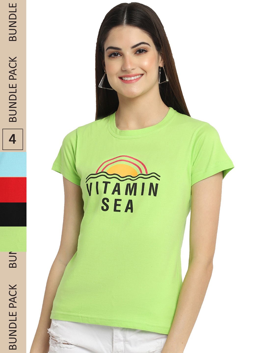 

Fabflee Pack Of 4 Printed Cotton T-shirts, Green