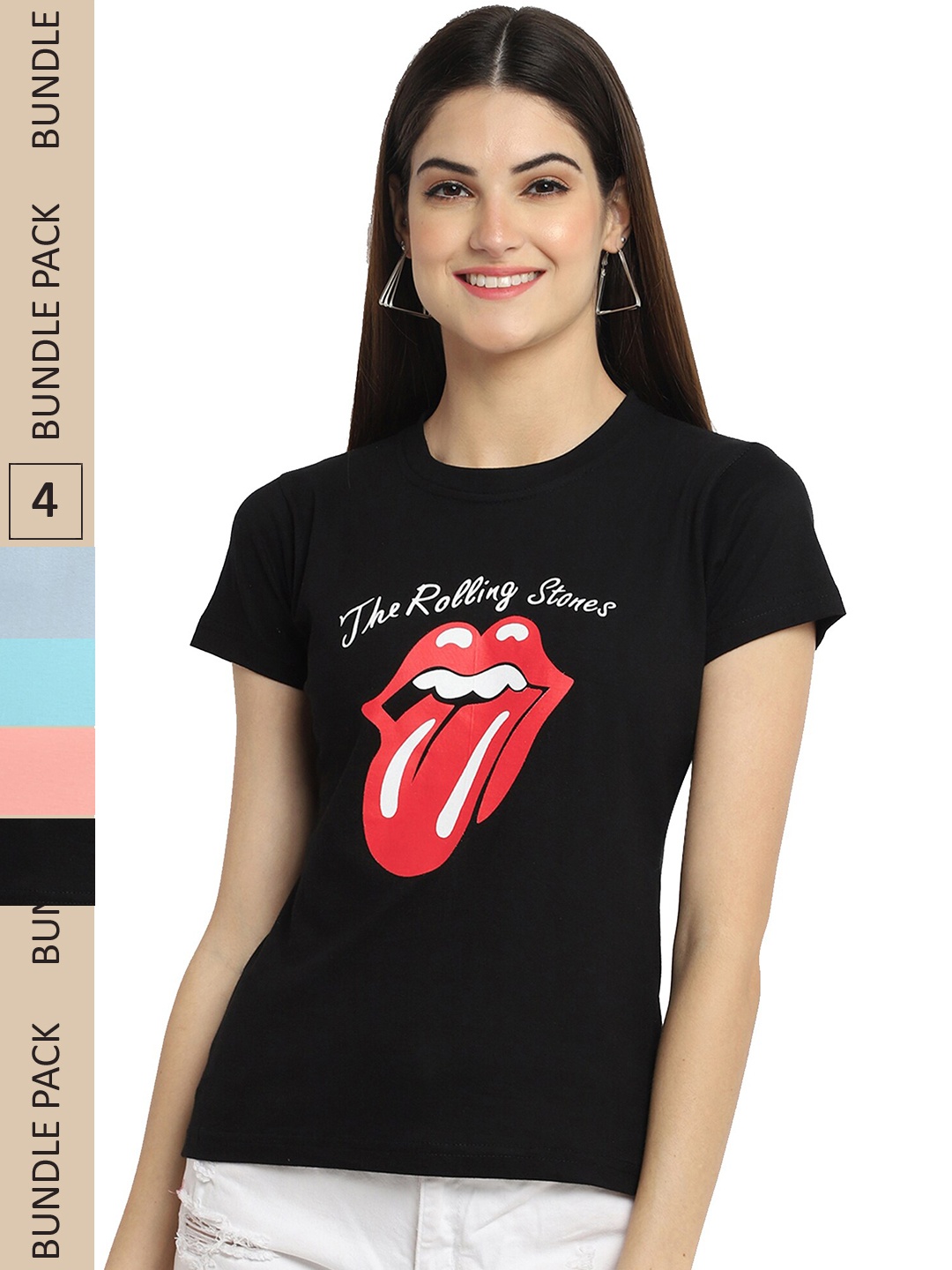 

Fabflee Pack of 4 Graphic Printed Round Neck Cotton T-shirt, Black
