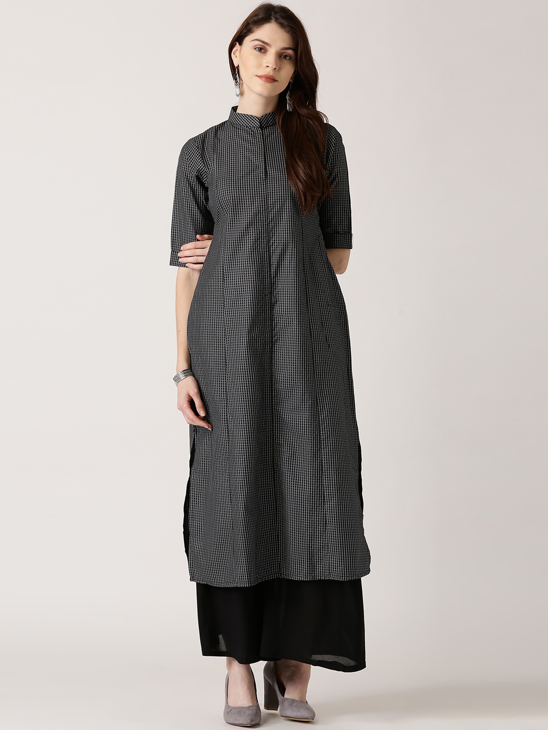 

Libas Women Black & White Checked Straight Kurta
