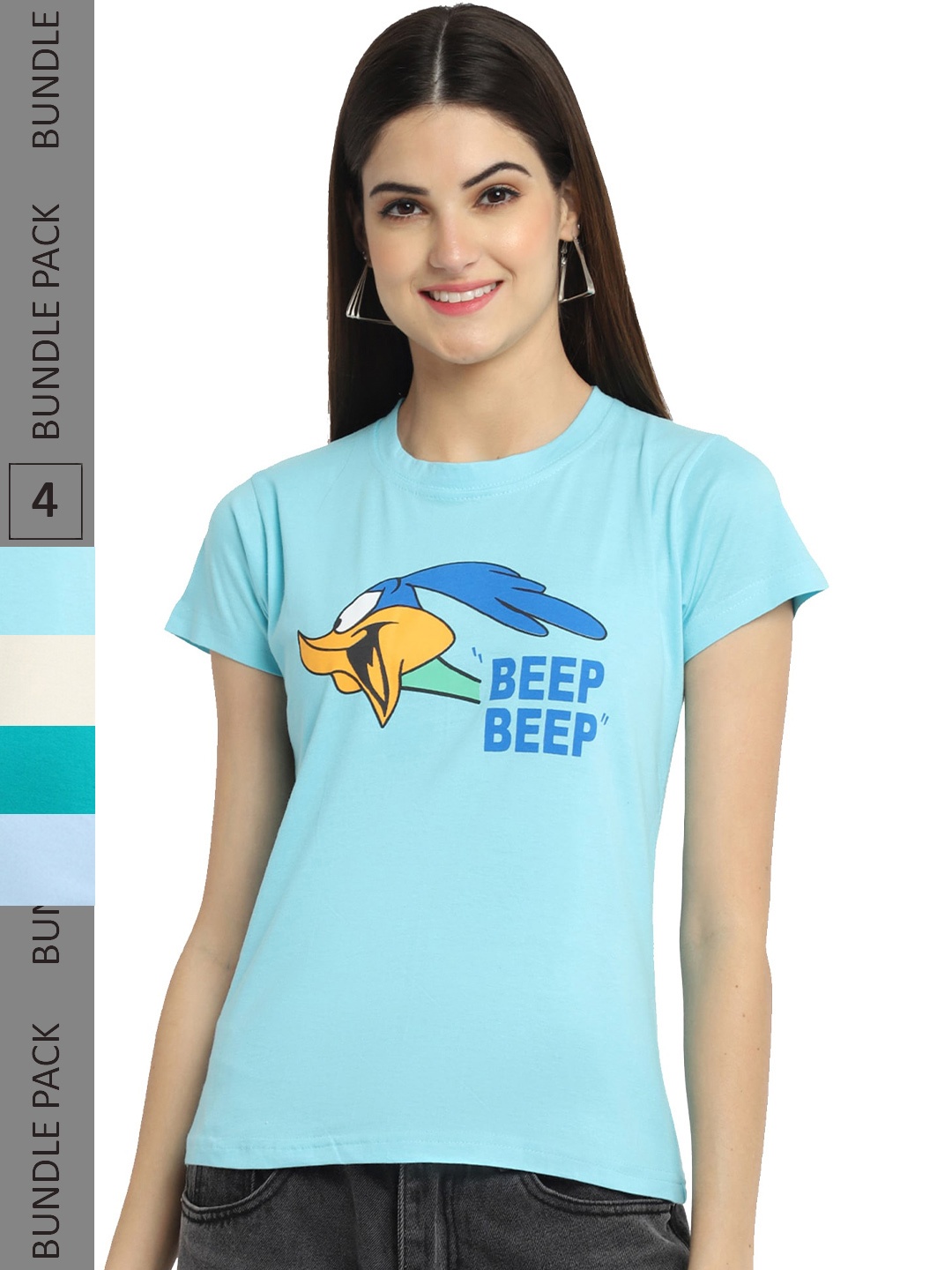 

Fabflee Pack Of 4 Printed Cotton T-shirts, Blue
