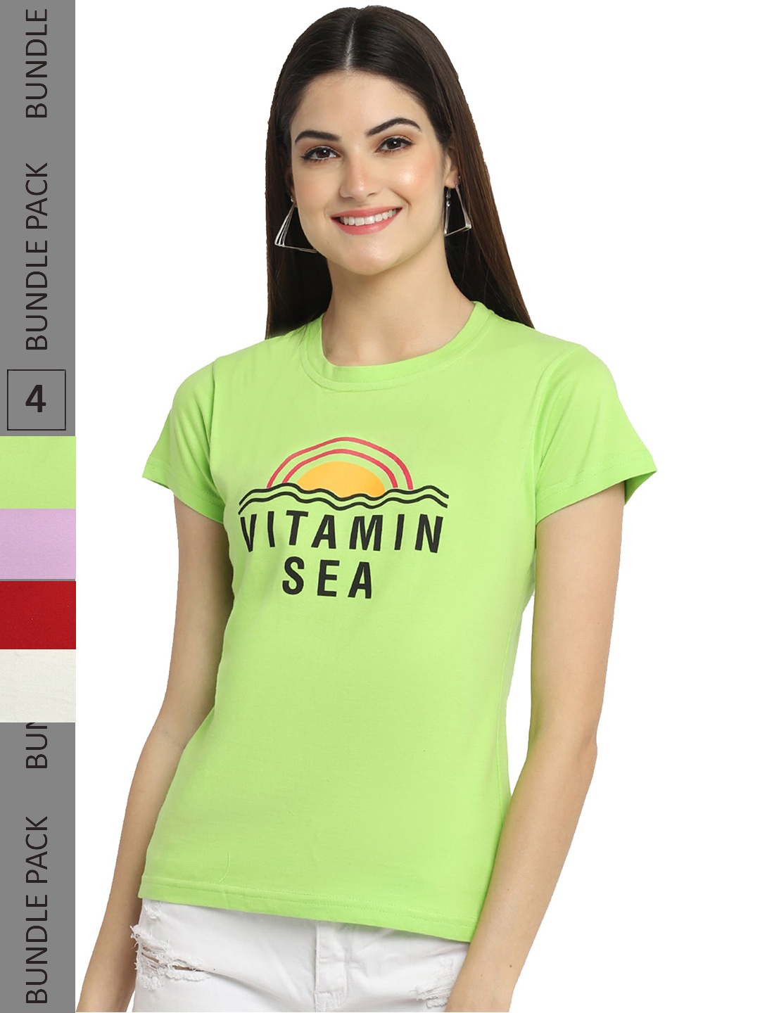 

Fabflee Pack Of 4 Typography Printed Cotton T-shirt, Green