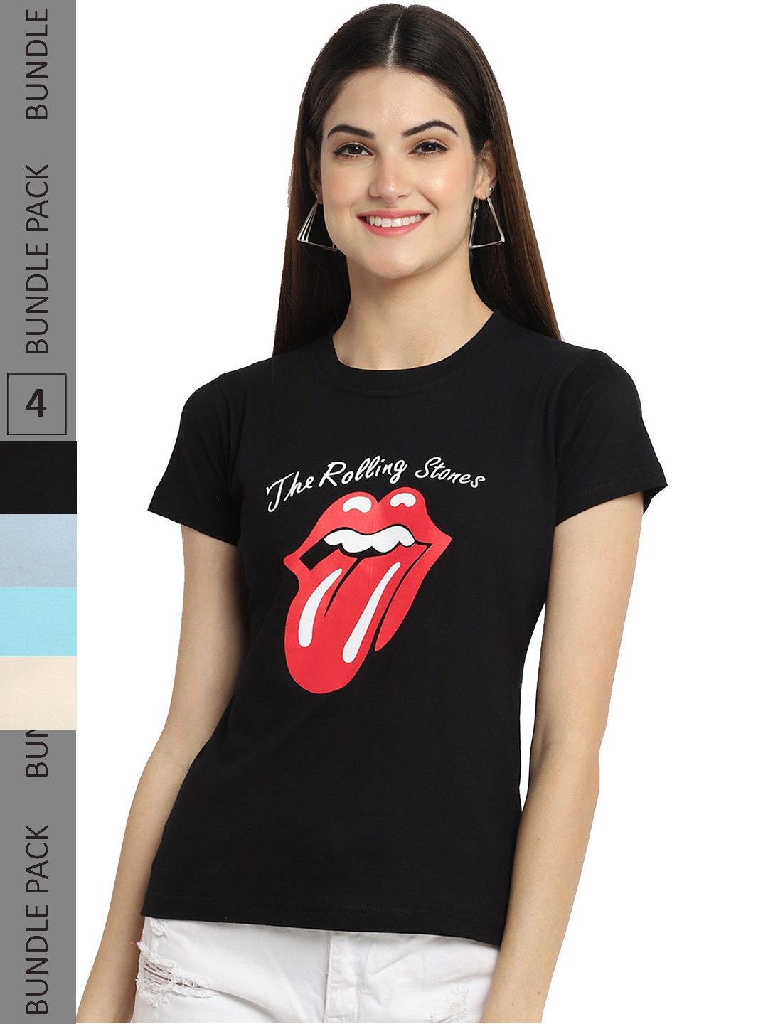 

Fabflee Pack Of 4 Printed Cotton T-Shirts, Black