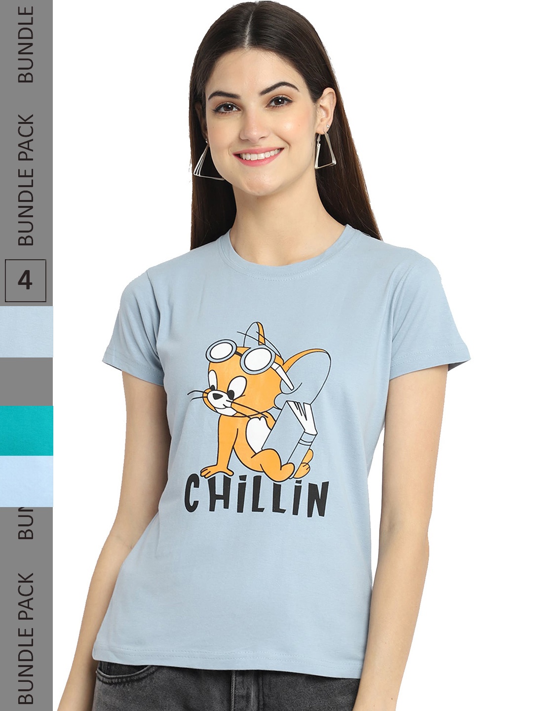

Fabflee Pack Of 4 Printed Cotton T-shirts, Grey