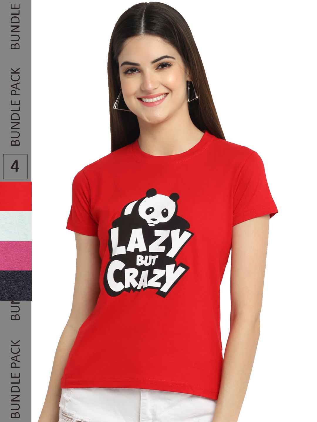 

Fabflee Pack Of 4 Graphic Printed Cotton T-shirt, Red