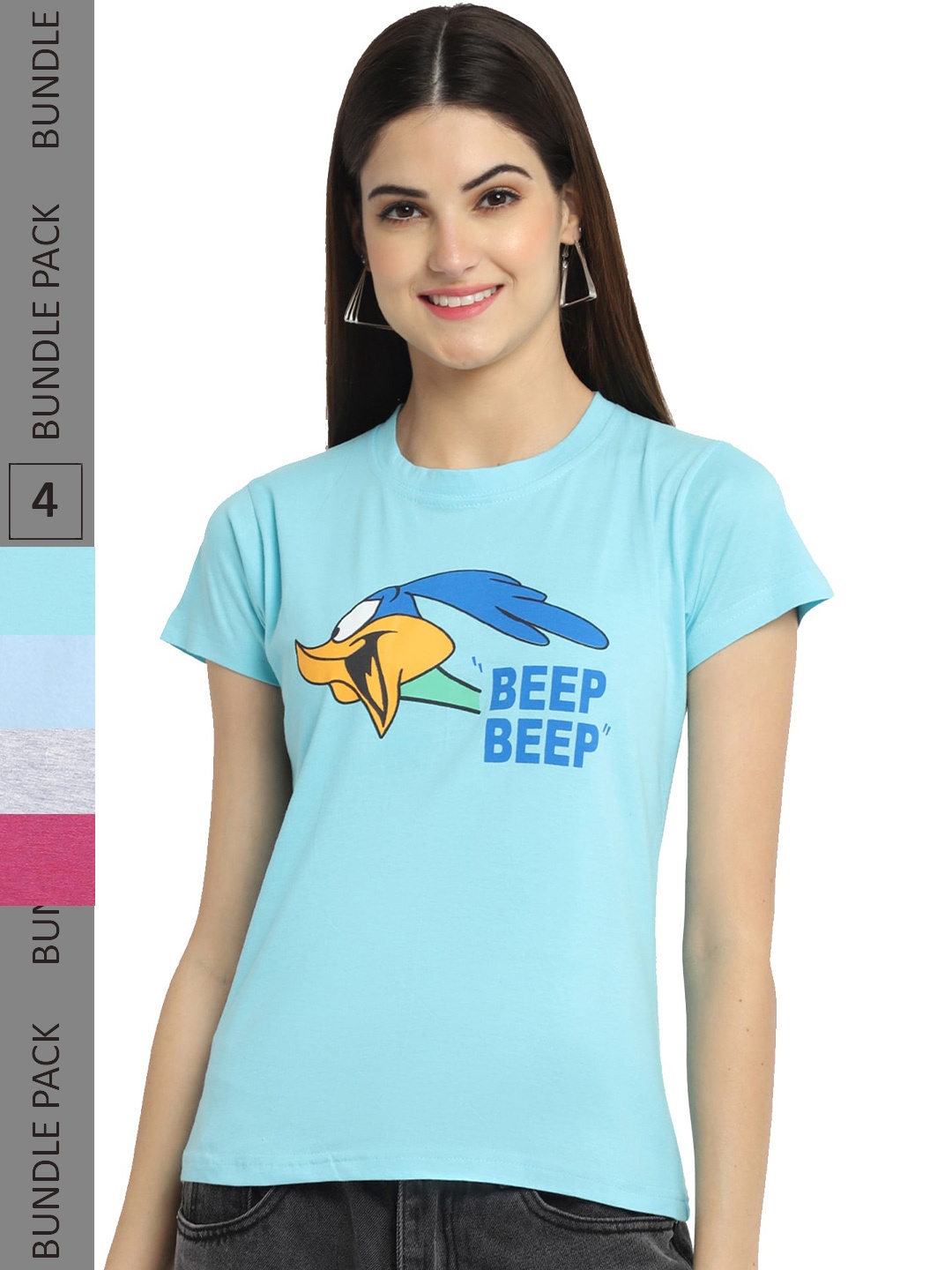 

Fabflee Pack Of 4 Printed Cotton T-shirt, Blue