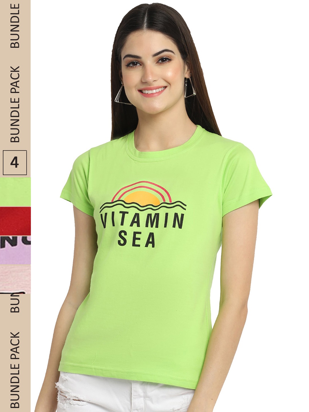 

Fabflee Pack Of 4 Printed Cotton T-shirts, Green