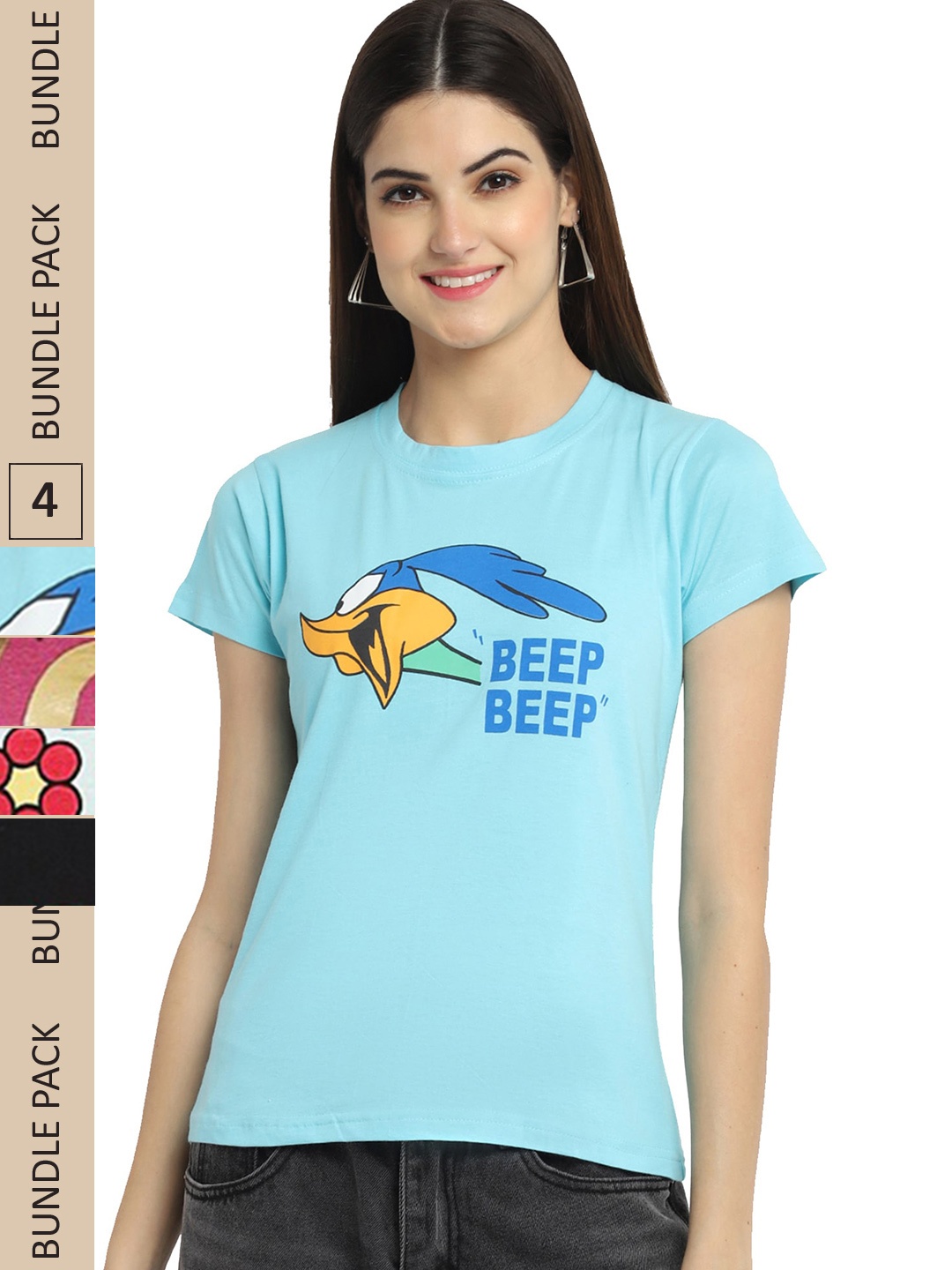 

Fabflee Pack Of 4 Typography Printed Cotton T-shirt, Blue