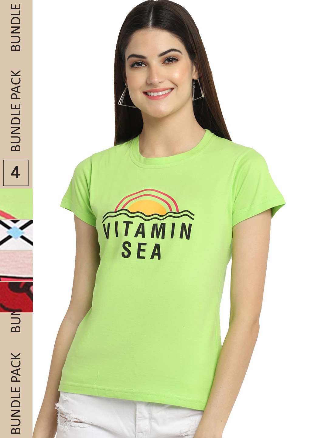 

Fabflee Pack of 4 Graphic Printed Round Neck Cotton T-shirt, Green