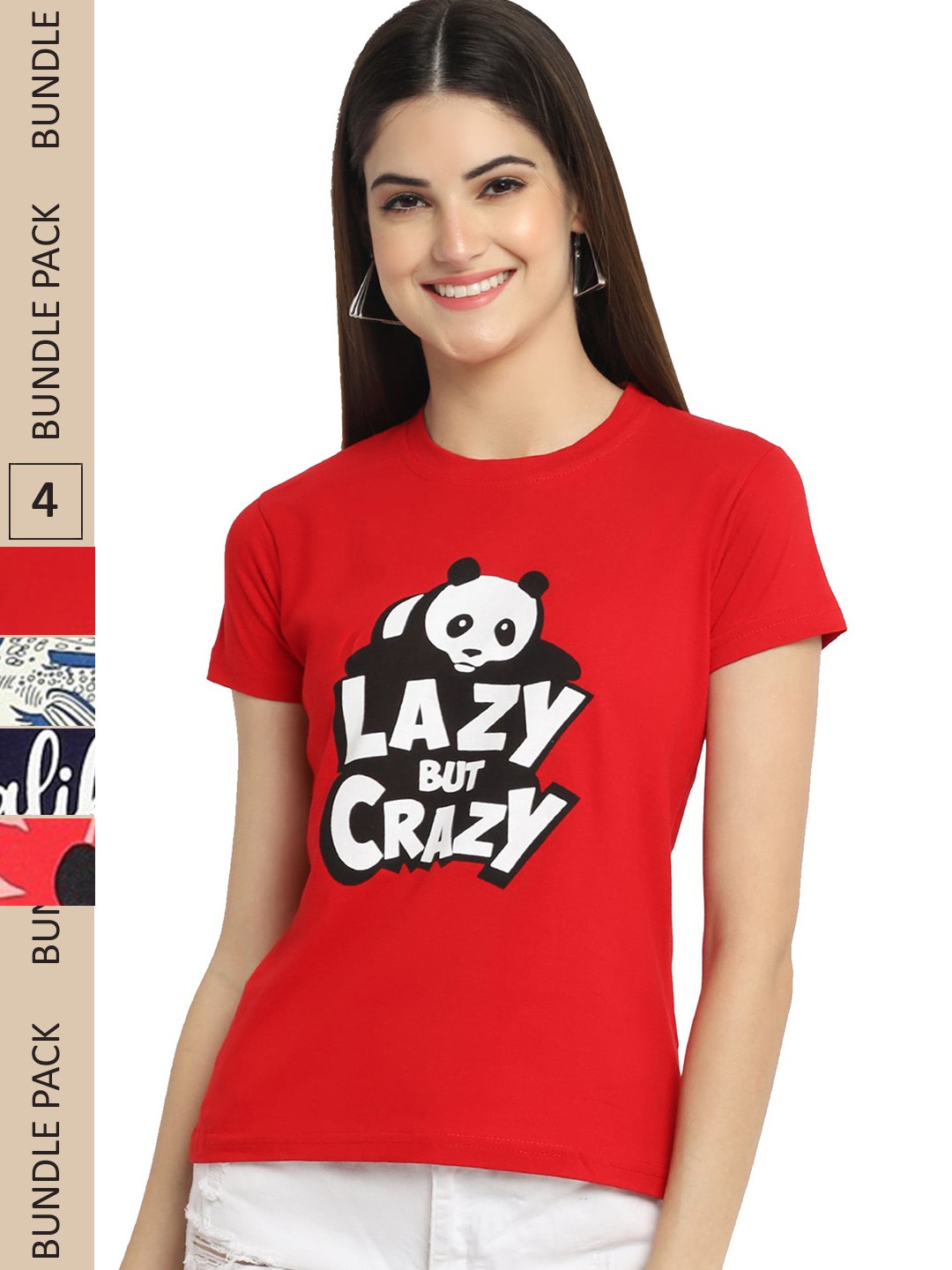 

Fabflee Pack Of 4 Typography Printed Regular Fit Cotton T-shirt, Red