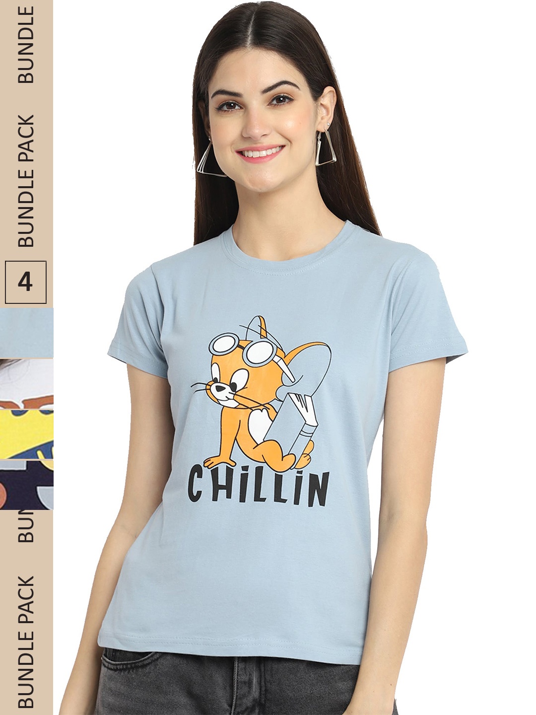

Fabflee Pack Of 4 Printed Cotton T-shirts, Blue