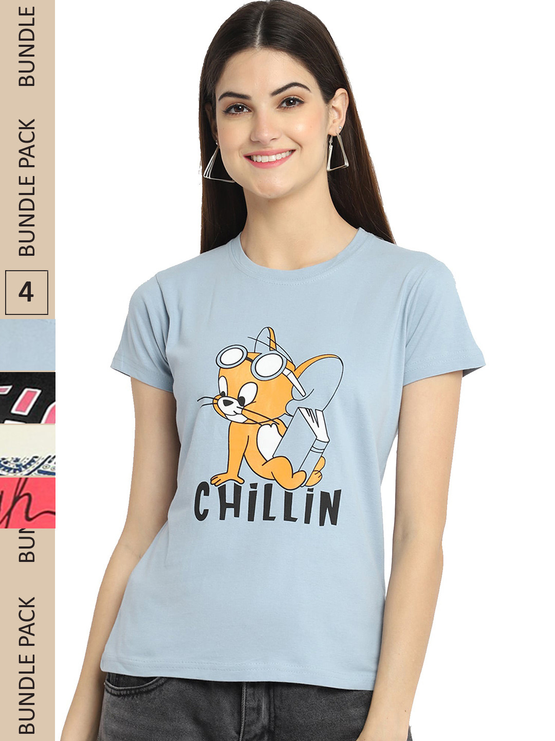 

Fabflee Pack of 4 Printed Cotton T-shirts, Blue