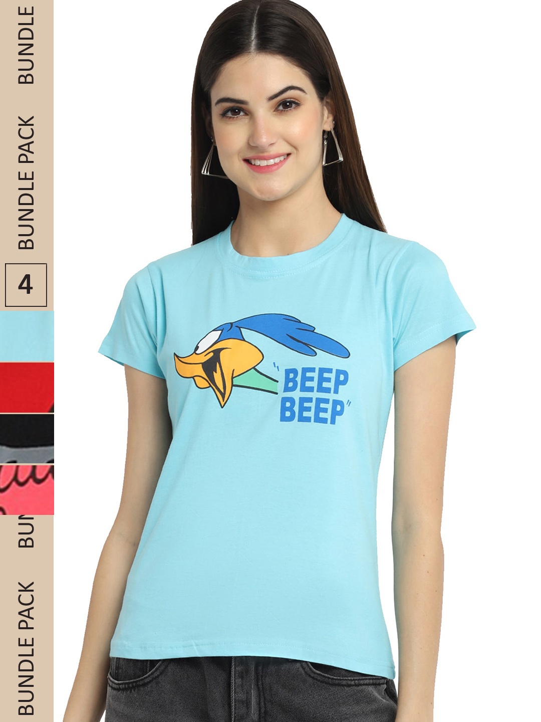 

Fabflee Pack Of 4 Printed Cotton T-shirts, Blue