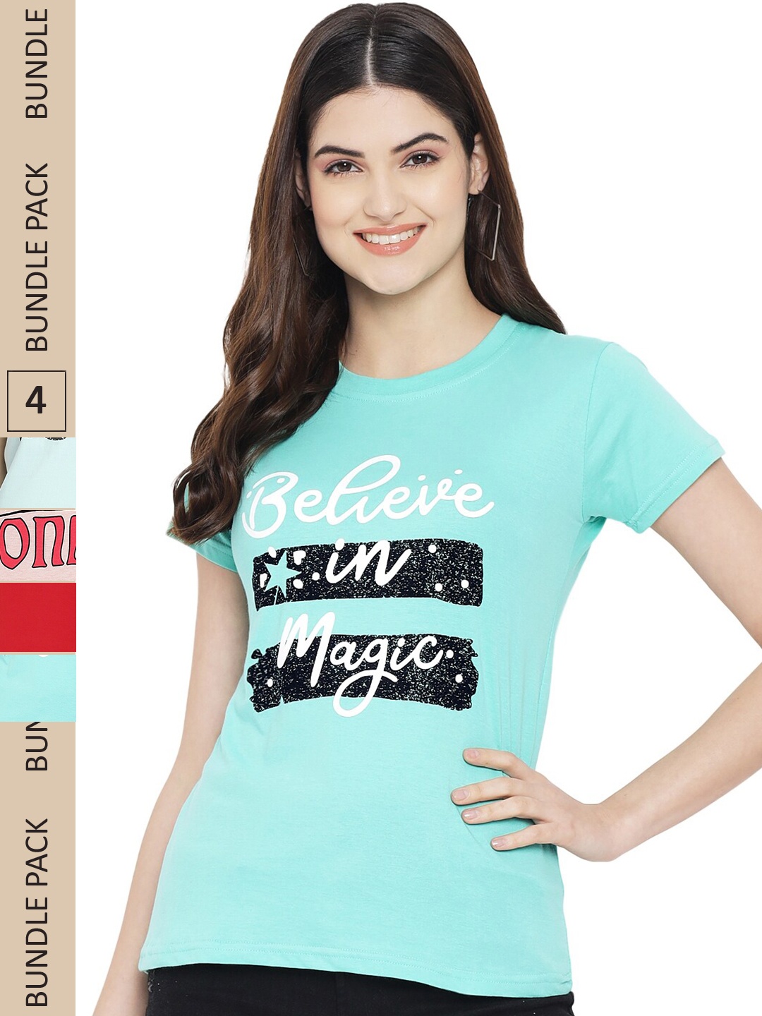 

Fabflee Pack Of 4 Printed Cotton T-shirts, Blue