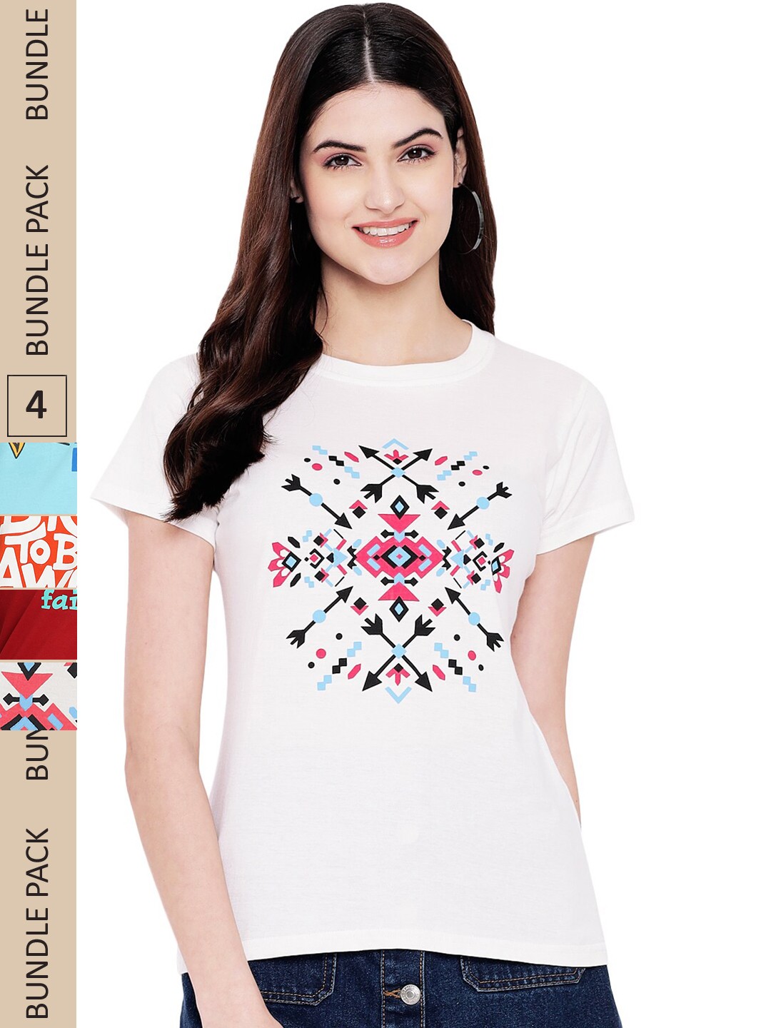 

Fabflee Pack Of 4 Typography Printed Cotton T-shirt, White