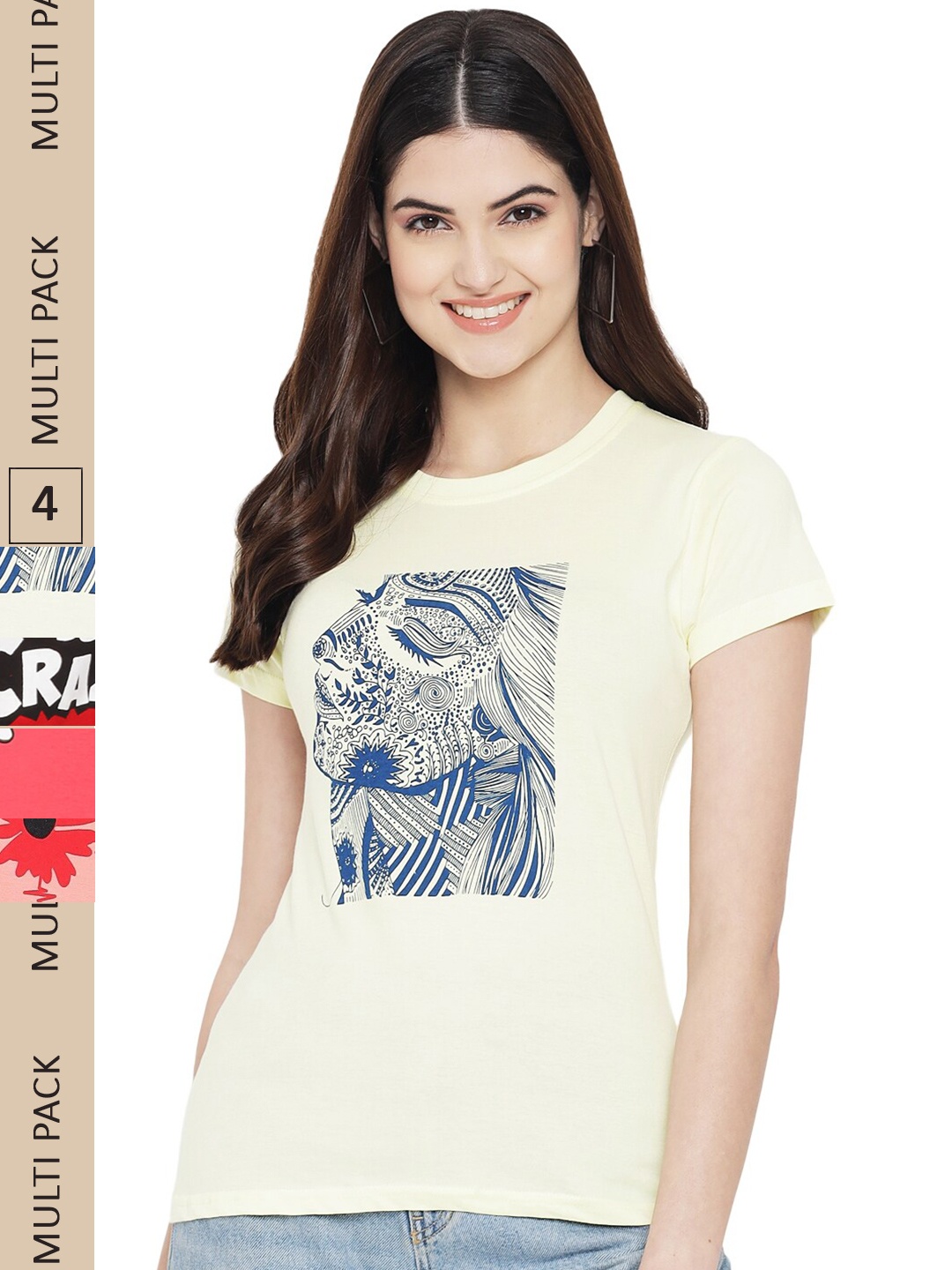 

Fabflee Pack of 4 Typography Printed Cotton T-shirt, Off white