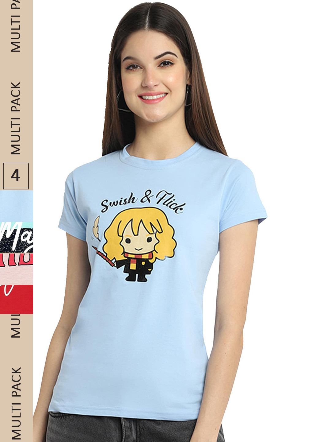 

Fabflee Pack Of 4 Graphic Printed Cotton T-shirt, Black