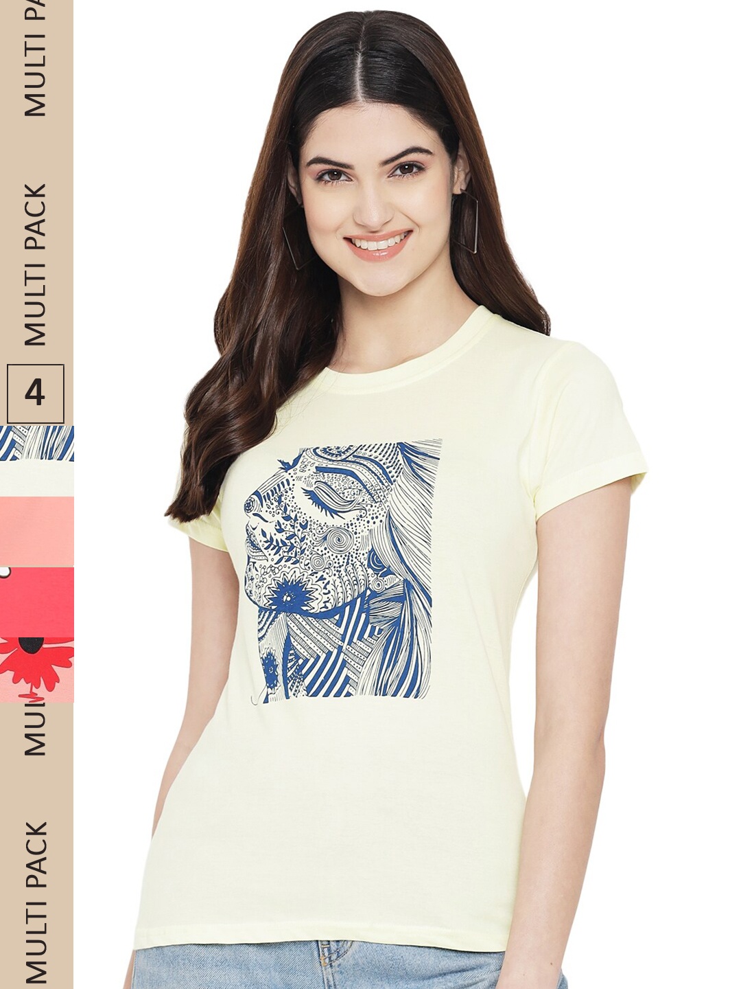 

Fabflee Pack Of 4 Printed Cotton T-shirts, Multi