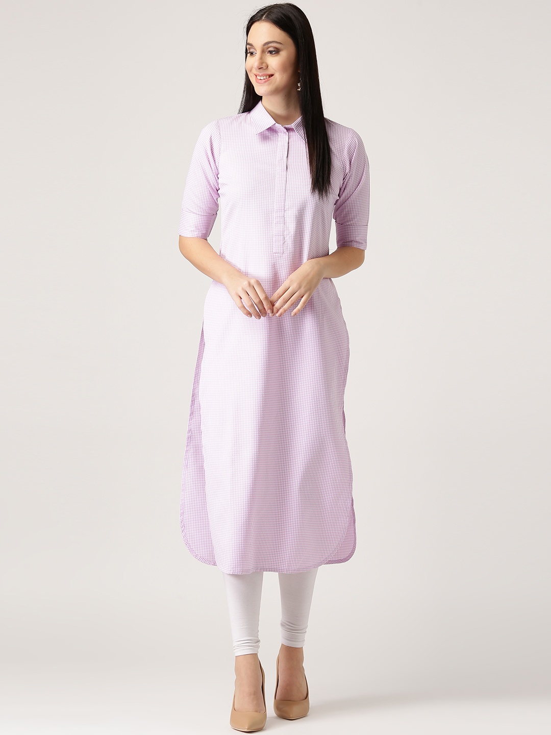 

Libas Women Pink & Lavender Checked Pathani Kurta