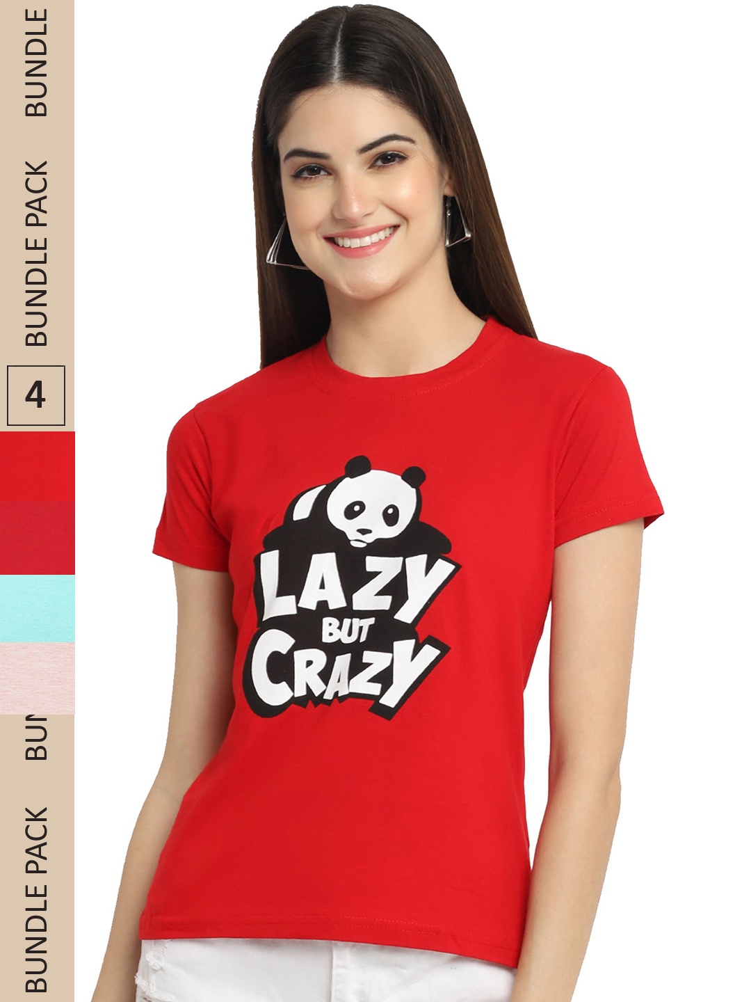 

Fabflee Pack of 4 Typography Printed Cotton T-shirt, Red