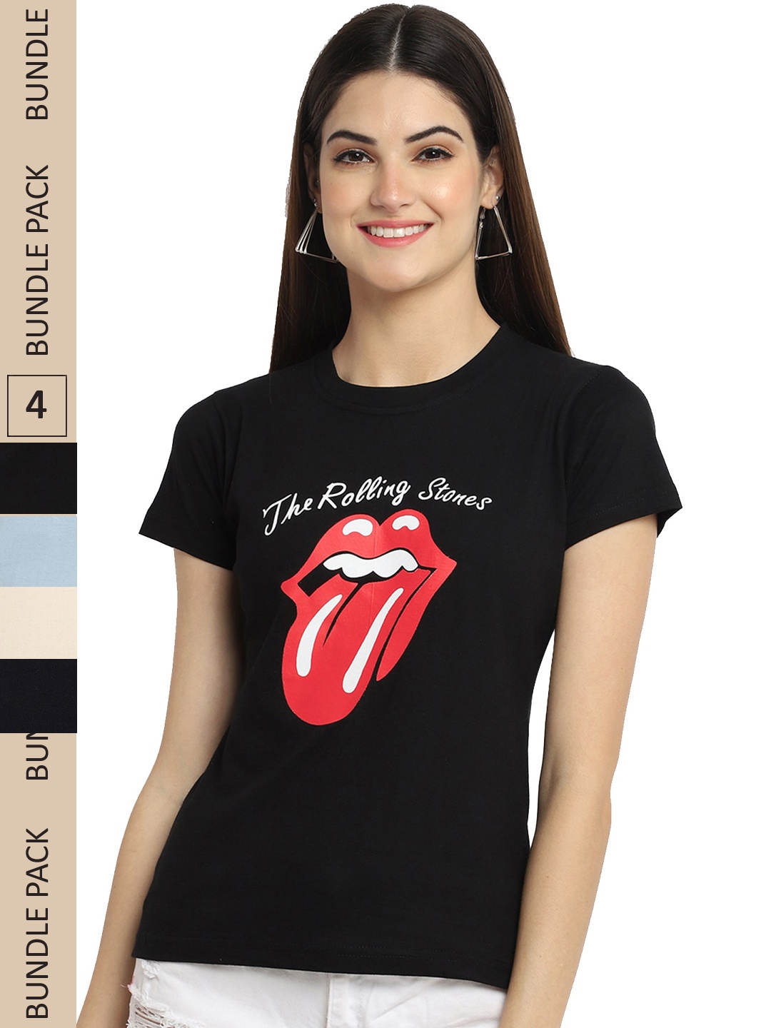 

Fabflee Pack of 4 Graphic Printed Round Neck Cotton T-shirt, Black