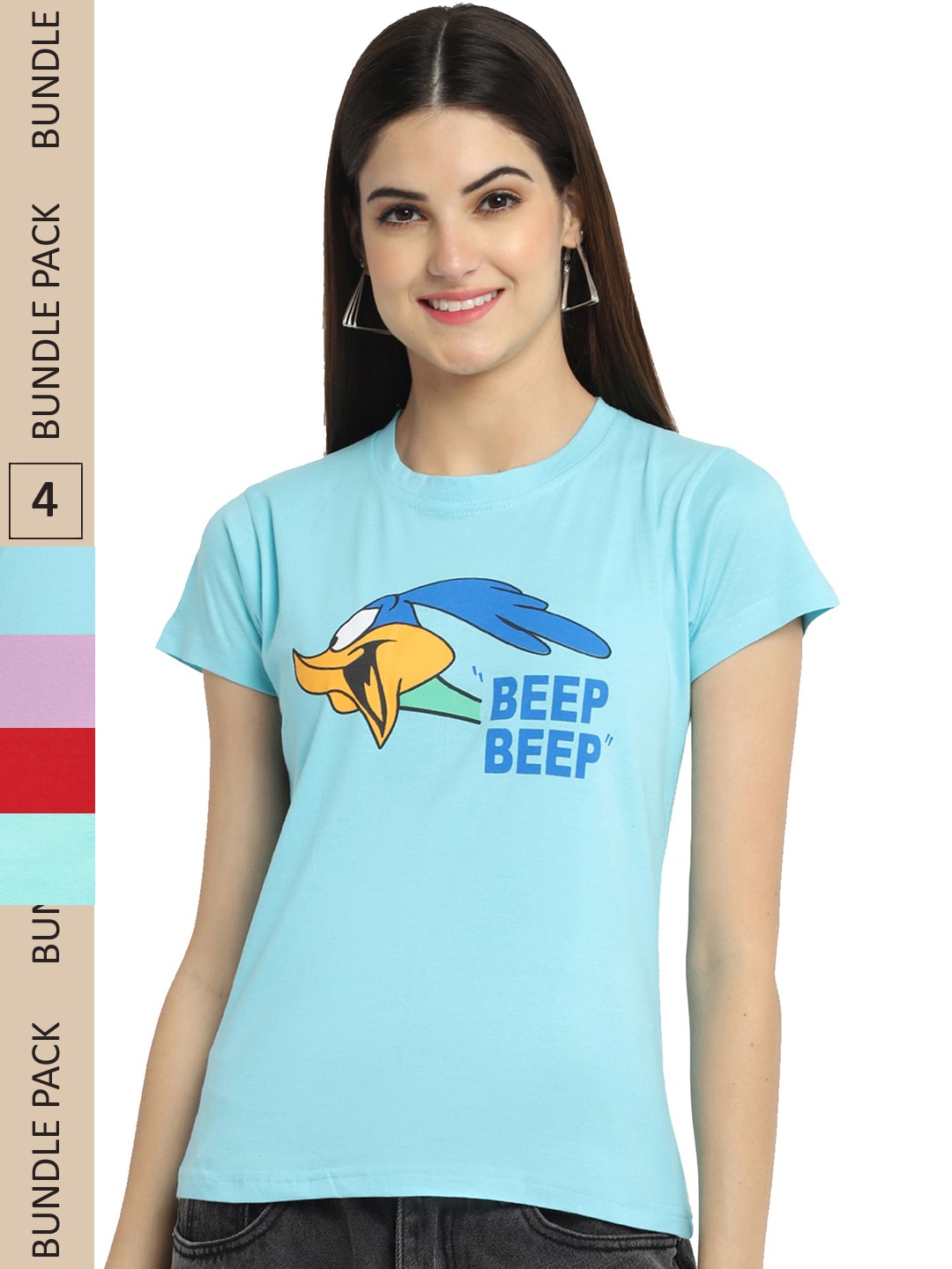 

Fabflee Pack Of 4 Typography Printed Cotton T-shirt, Blue