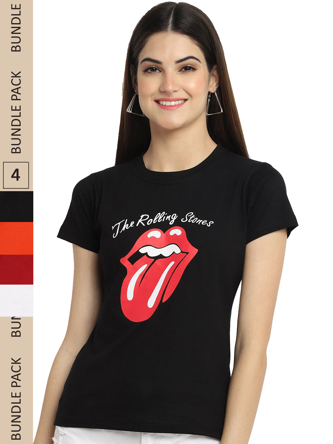 

Fabflee Pack Of 4 Printed Cotton T-shirts, Black