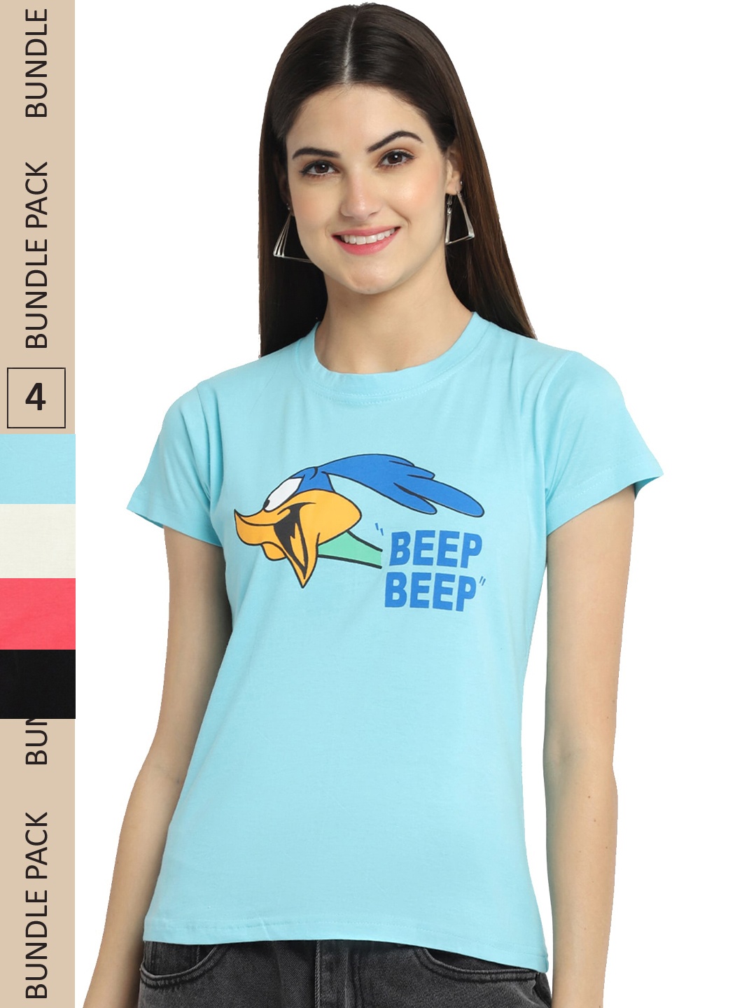 

Fabflee Pack Of 4 Printed Cotton T-shirts, Blue