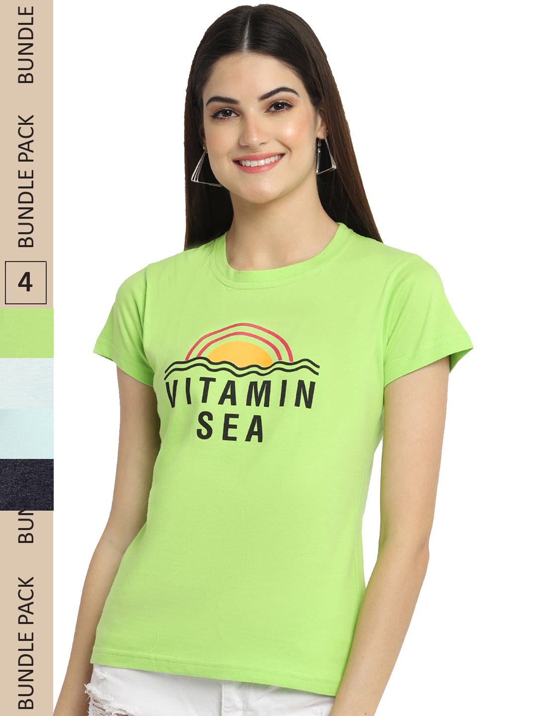 

Fabflee Pack of 4 Typography Printed Cotton T-shirt, Green
