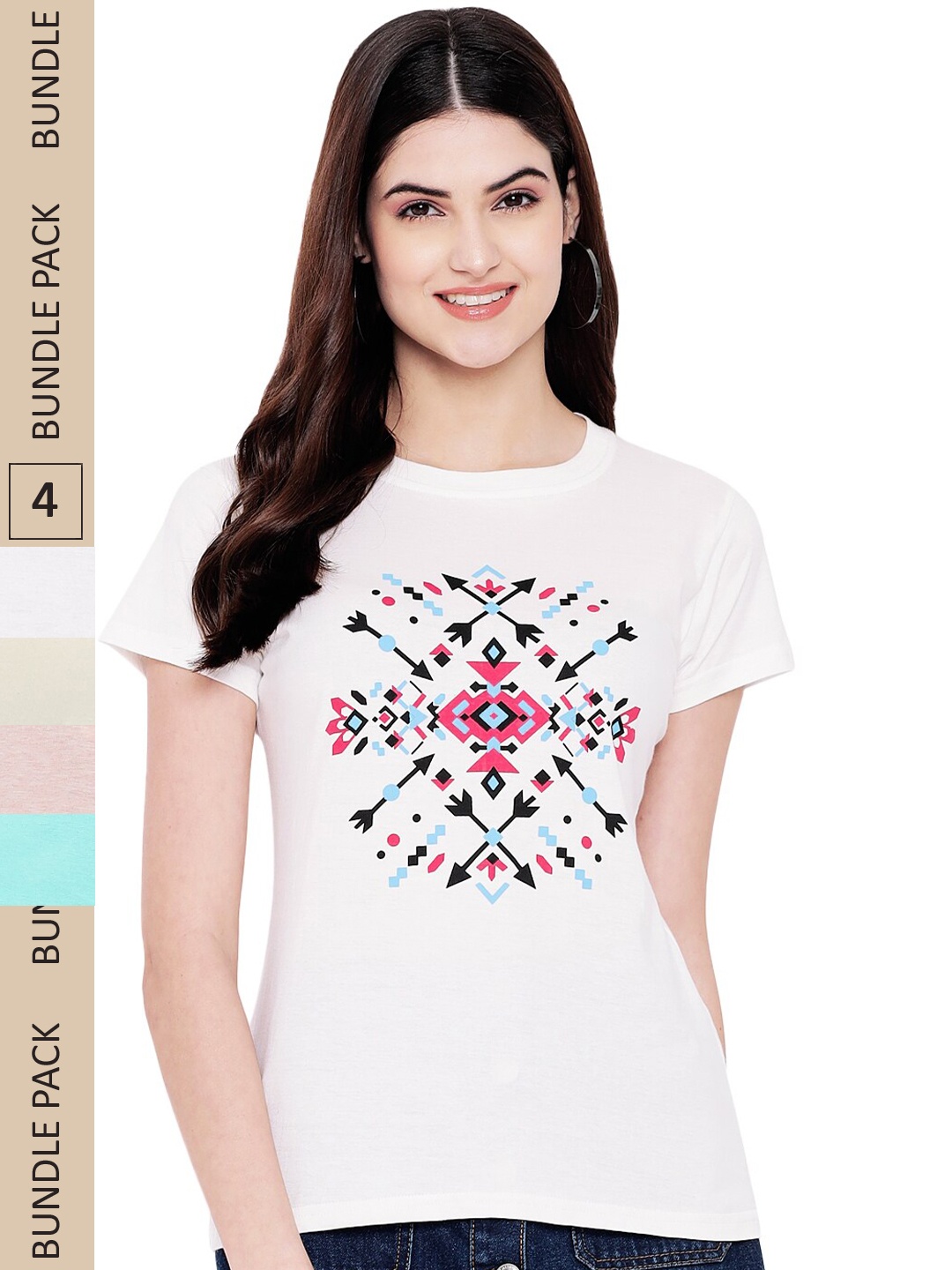 

Fabflee Pack of 4 Graphic Printed Round Neck Cotton T-shirt, White