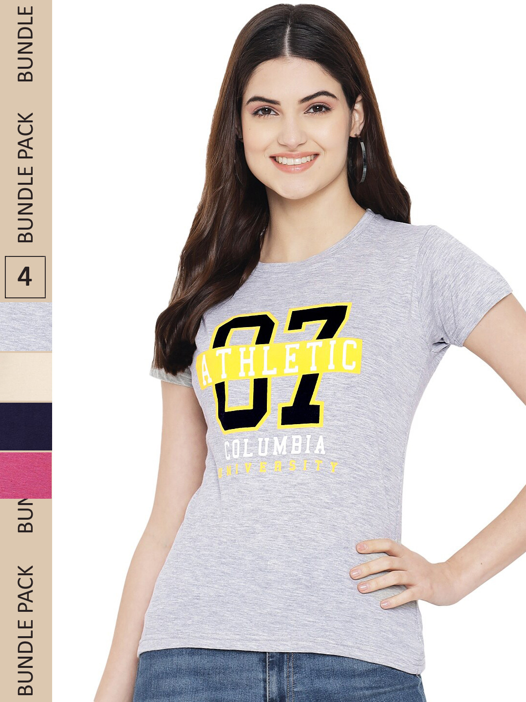 

Fabflee Pack Of 4 Typography Printed Cotton T-Shirt, Grey